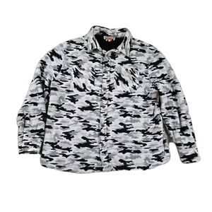 NEW Rack & Reels Black White Camo Fleece Jacket Sherpa Lined Shirt Shacket Gorp0